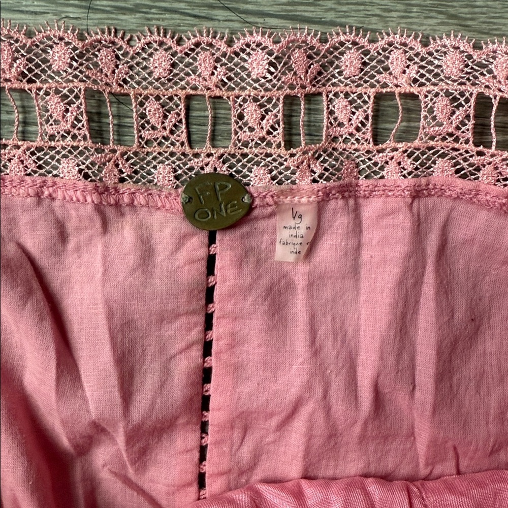Free People Verona Lace Crochet, Cotton Mini Dress - Pink Medium - Picture 6 of 9
